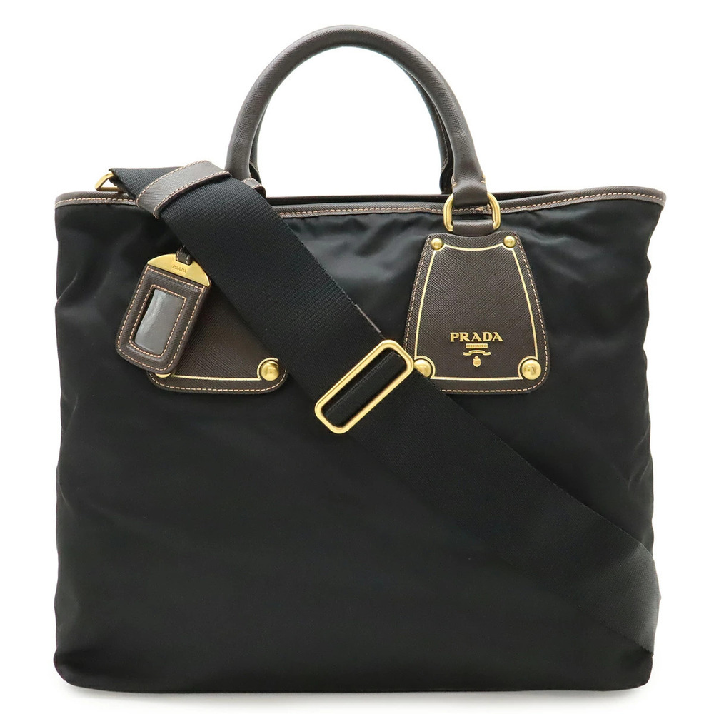 Prada Tote Bag 2way Crossbody Leather NERO Black Brown